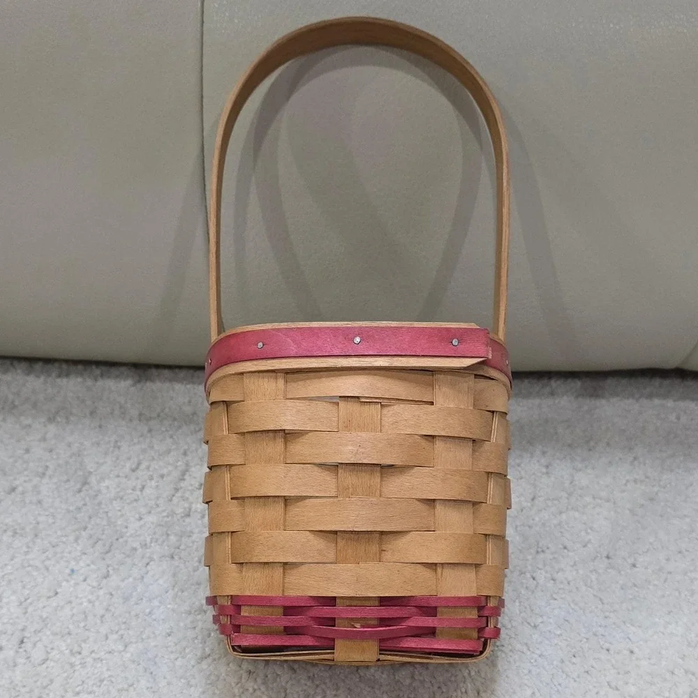 Workshops of Gerald‎ E Henn Handwoven Wood Basket Red Trim Small Accent Vintage